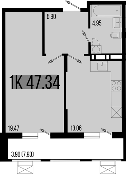 Продается 1-комн. квартира, 43.38 м²