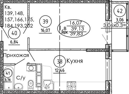 Планировка 39.13 м²