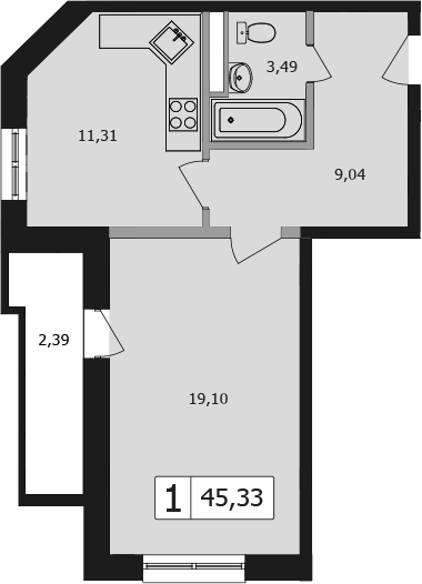 Продается 1-комн. квартира, 42.94 м²