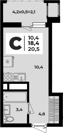 Студия · 18.4 м²
