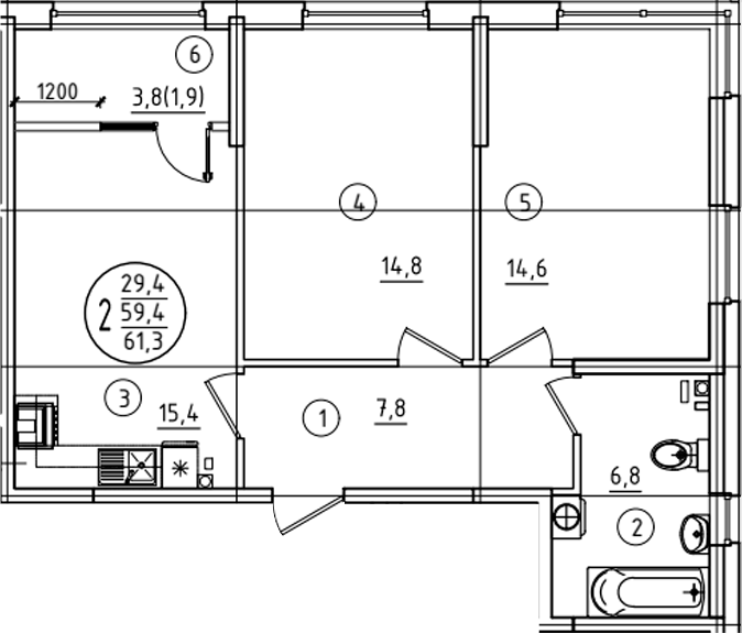 Продается 2-комн. квартира, 59.4 м²