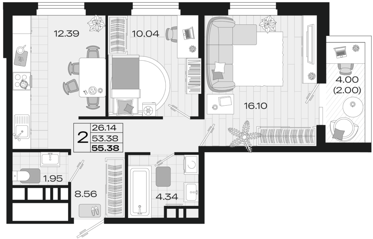Планировка 53.96 м²