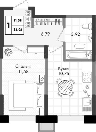 Планировка 33.05 м²