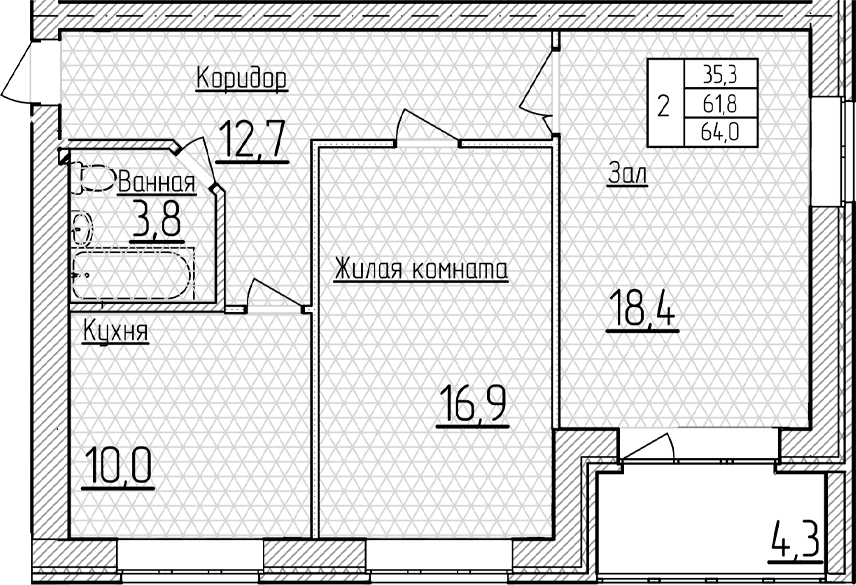 Планировка 61.85 м²