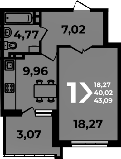 Продается 1-комн. квартира, 40.02 м²