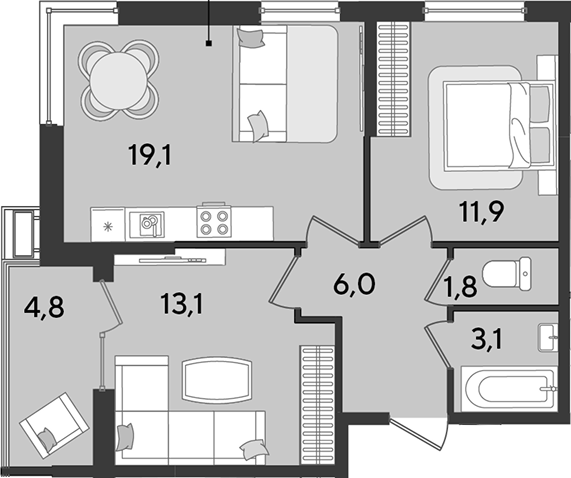 Продается 3-комн. квартира, 55 м²