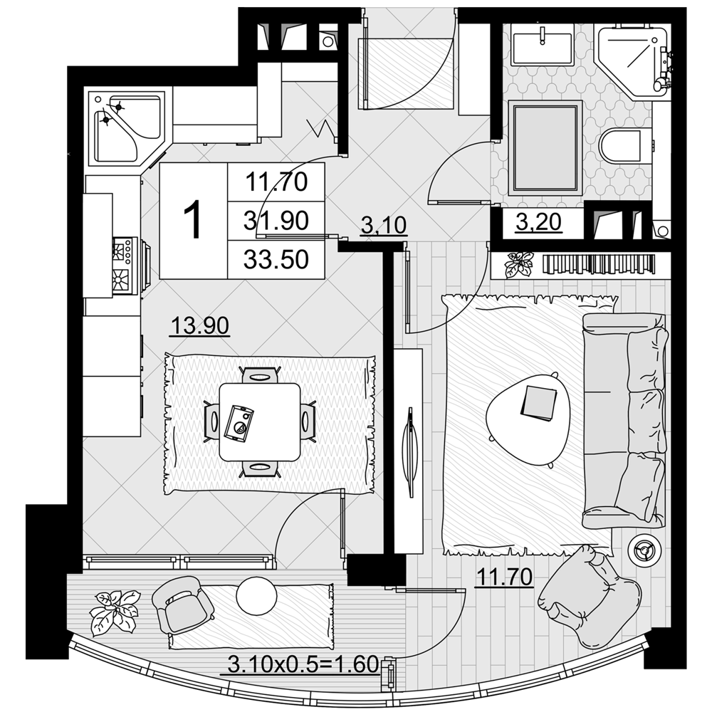 Планировка 31.9 м²