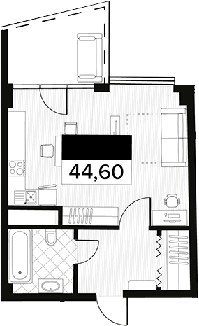 Планировка 44.6 м²