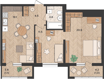 Планировка 59.8 м²