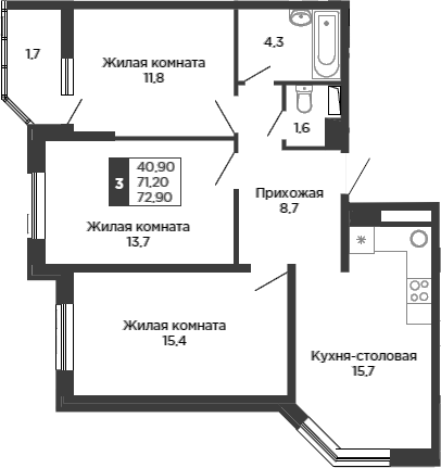 Планировка 71.2 м²