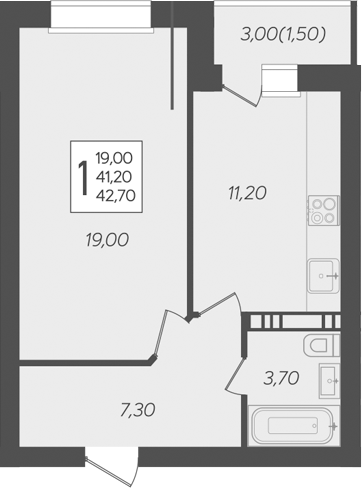 Планировка 41.2 м²