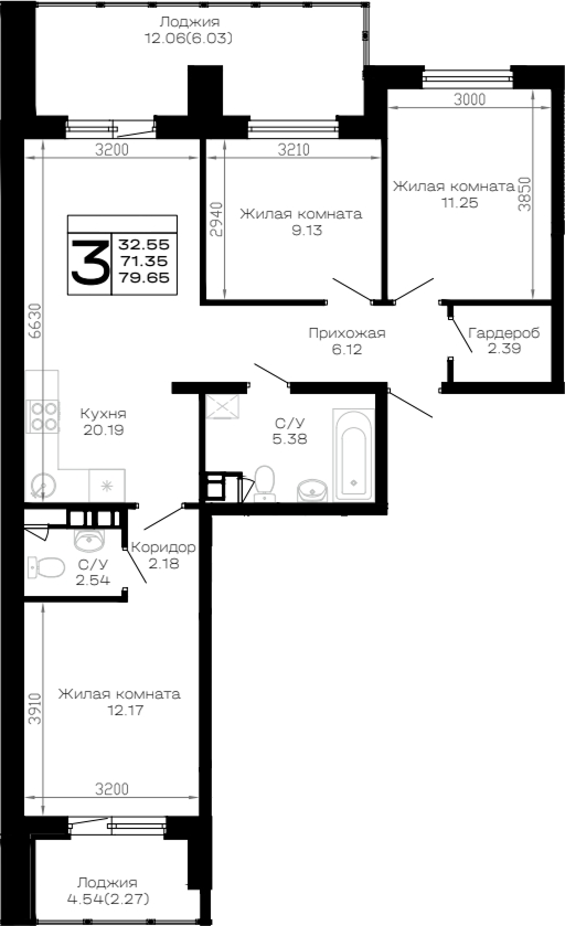Продается 3-комн. квартира, 71.35 м²