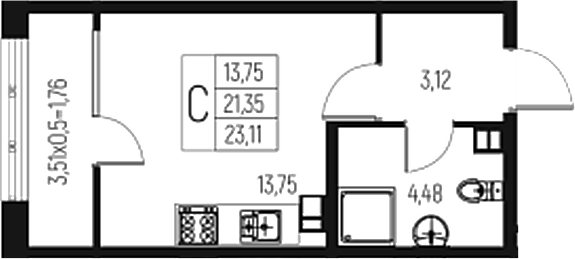 Продается 1-комн. квартира, 21.35 м²