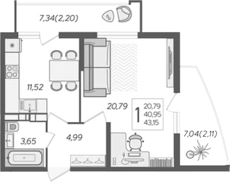 Планировка 41.59 м²