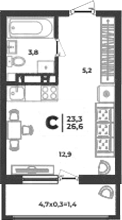 Планировка 21.9 м²