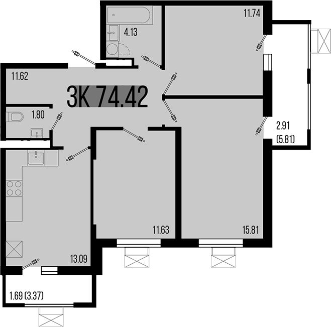 Продается 3-комн. квартира, 69.82 м²