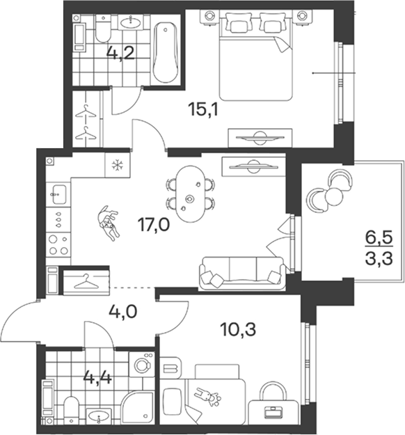 Планировка 55 м²
