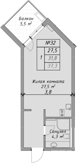 Студия · 31.8 м²