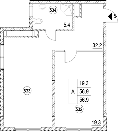 Планировка 56.9 м²