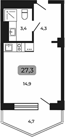 Планировка 22.6 м²