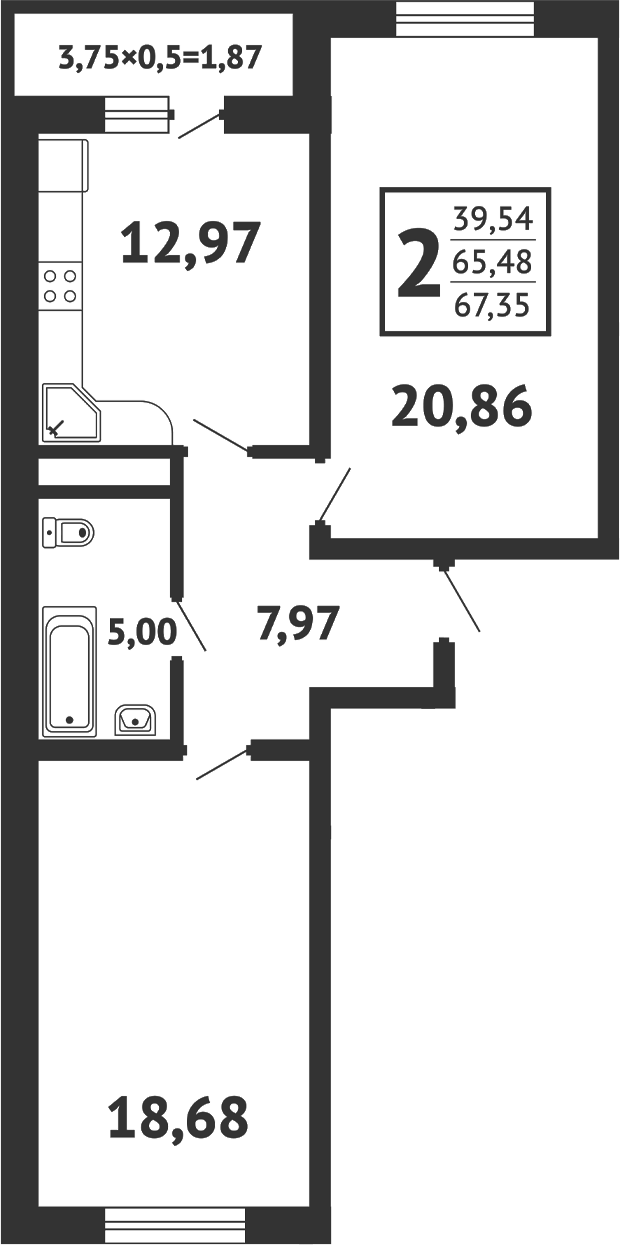 Продается 2-комн. квартира, 66.2 м²