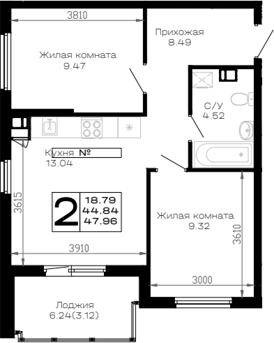 Продается 2-комн. квартира, 44.84 м²