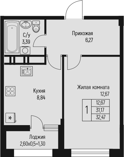 Планировка 31.17 м²