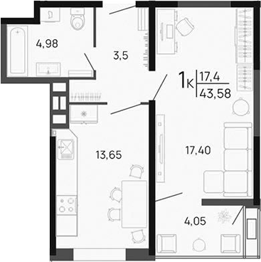 Планировка 38.45 м²