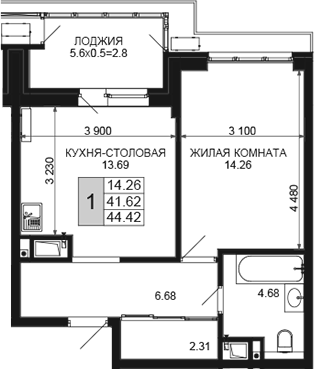 1-комн. · 41.62 м²