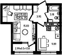 Планировка 32.85 м²