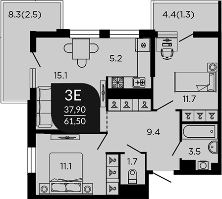 Планировка 59.48 м²