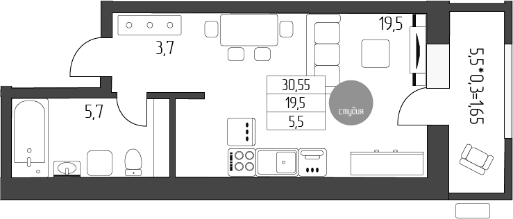 Планировка 28.9 м²
