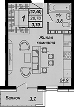 Планировка 28.7 м²