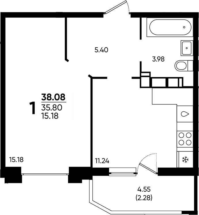 Планировка 35.8 м²