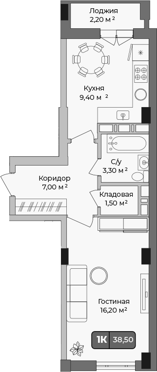 Планировка 37.4 м²
