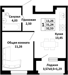 Планировка 31.24 м²
