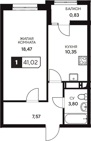 Продается 1-комн. квартира, 40.19 м²
