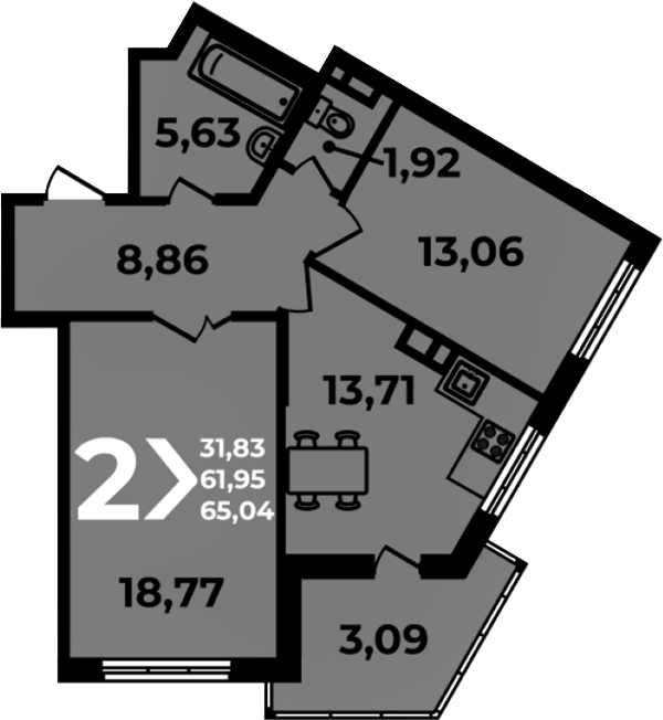 Продается 2-комн. квартира, 61.95 м²