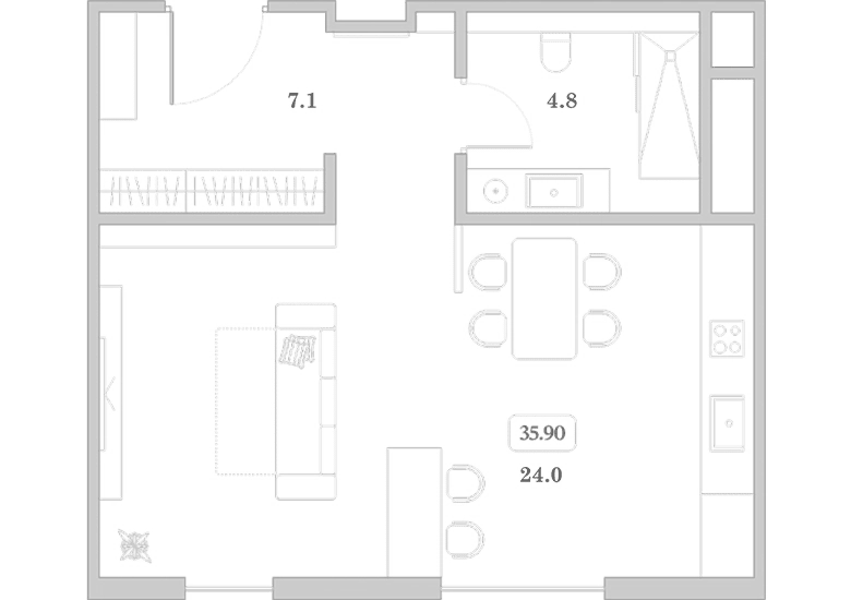 Планировка 35.9 м²