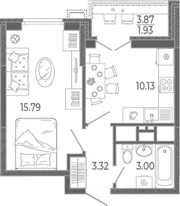 Планировка 33.14 м²