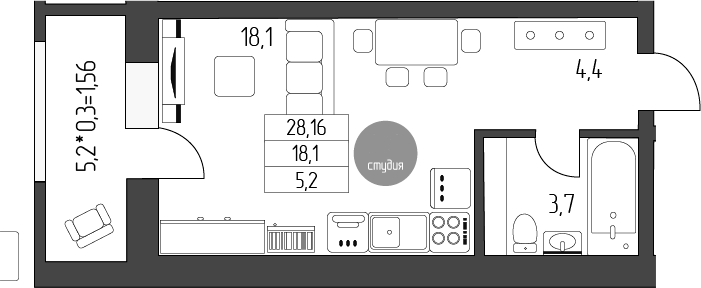 Планировка 26.6 м²
