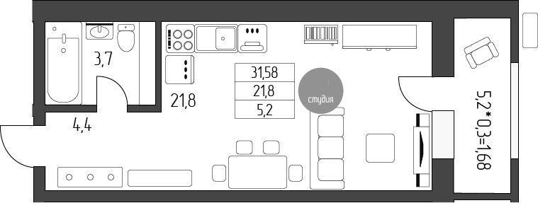 Продается 1-комн. квартира, 29.9 м²