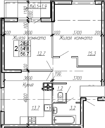 Продается 2-комн. квартира, 54.8 м²