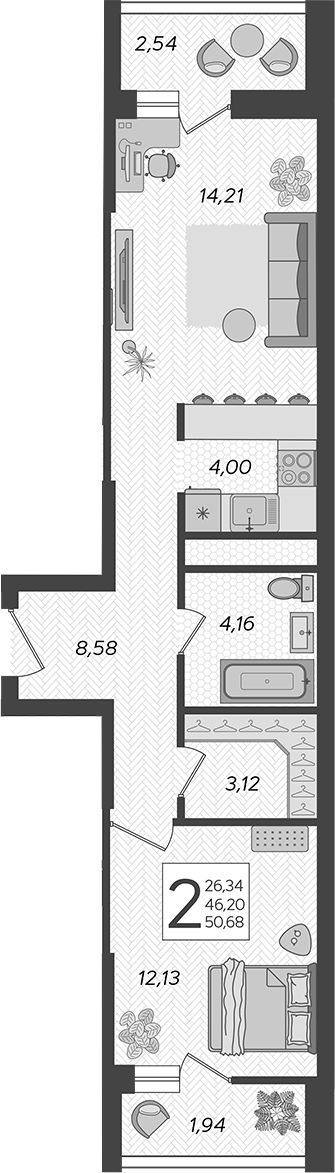 Продается 2-комн. квартира, 46.2 м²