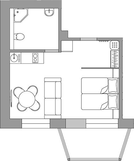Планировка 34.7 м²