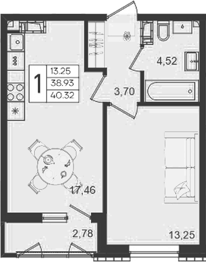 Планировка 38.93 м²
