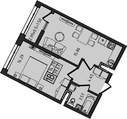 Планировка 38.17 м²