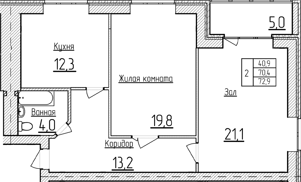 Планировка 70.4 м²
