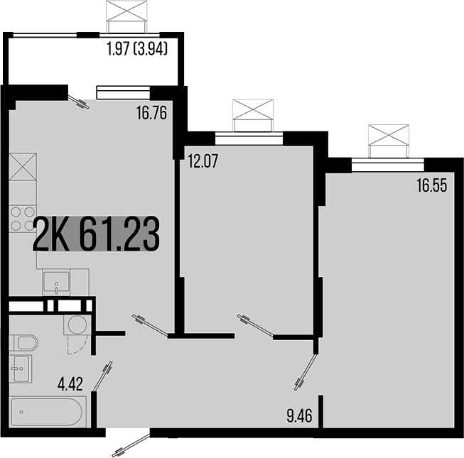 Продается 3-комн. квартира, 59.26 м²
