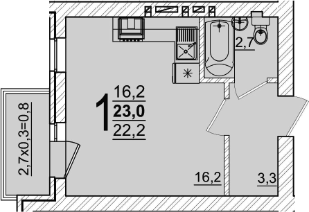 Планировка 22.2 м²